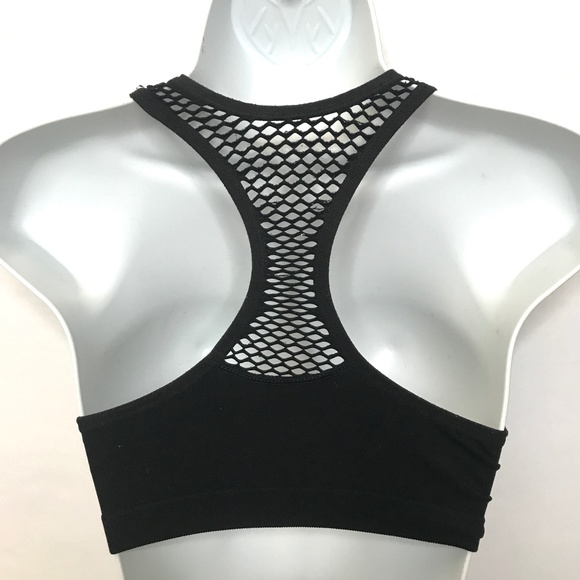 Victorias Secret PINK Sports Bra Size Small Black Fishnet Padded Cups Rave Psy - Picture 7 of 13